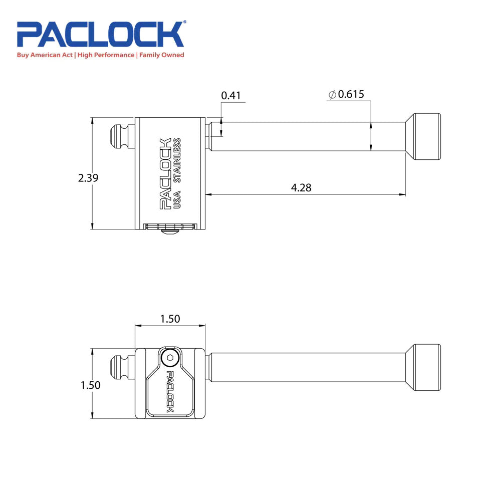 PACLOCK Locking Hitch Pin - Stainless Steel - for 4 Inch Wide Receivers UCS-80S-400 Series - 316 Stainless Steel Shackles