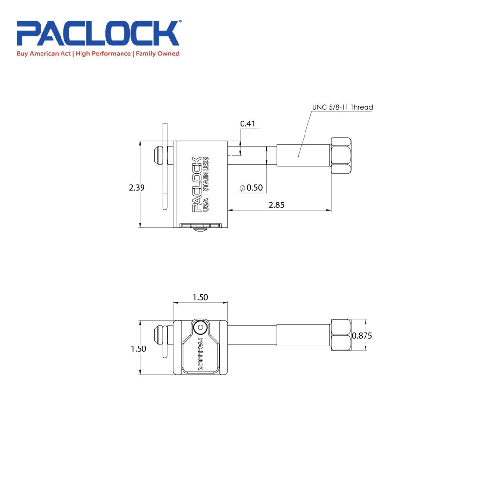 PACLOCK Locking Hitch Pin - Stainless Steel - for Yakima Bike Racks UCS-80S-YK-1 Series - 316 Stainless Steel Shackles