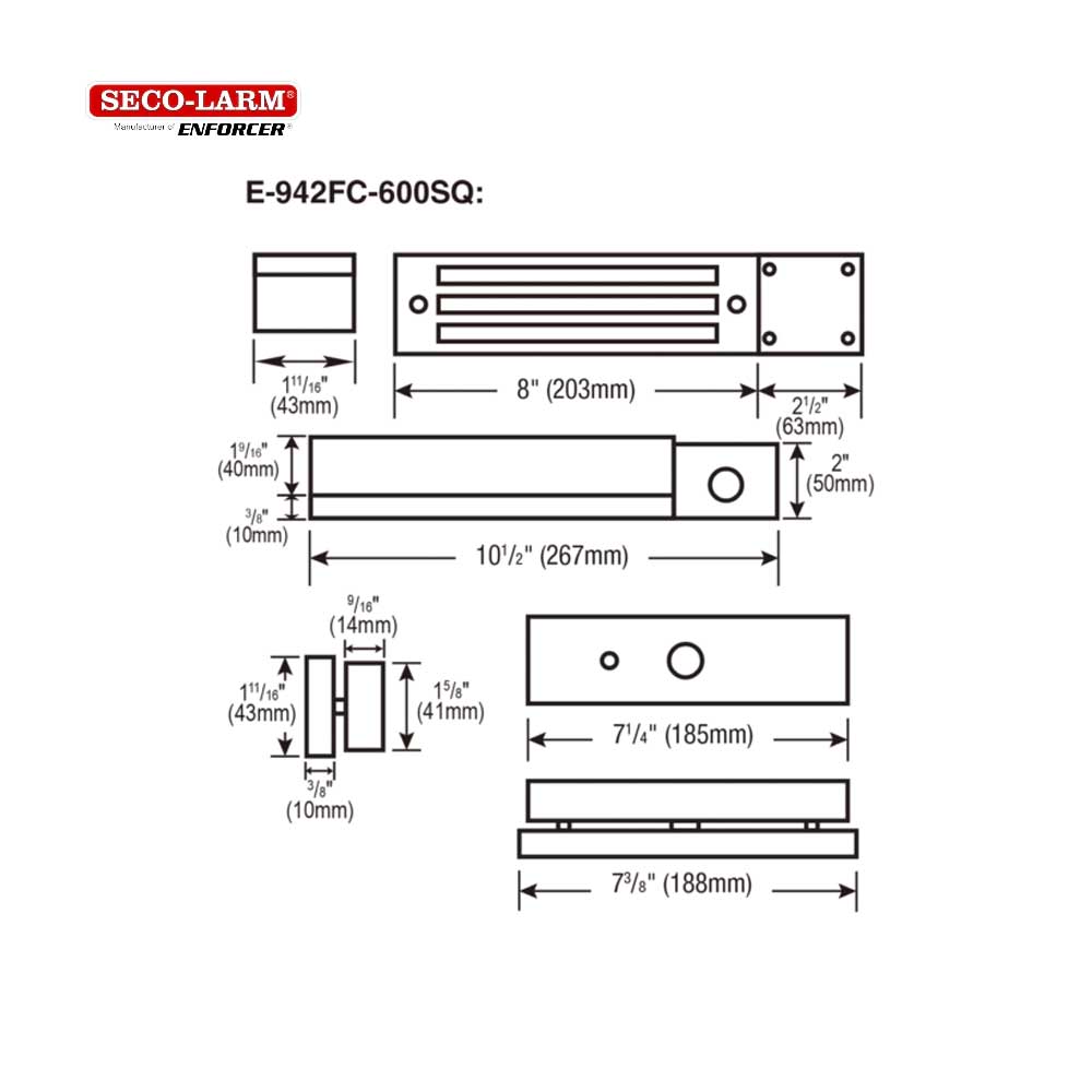 SECO-LARM E-942FC-600SQ 600-lb Electromagnetic, Face Mount, Weldable Gate Lock