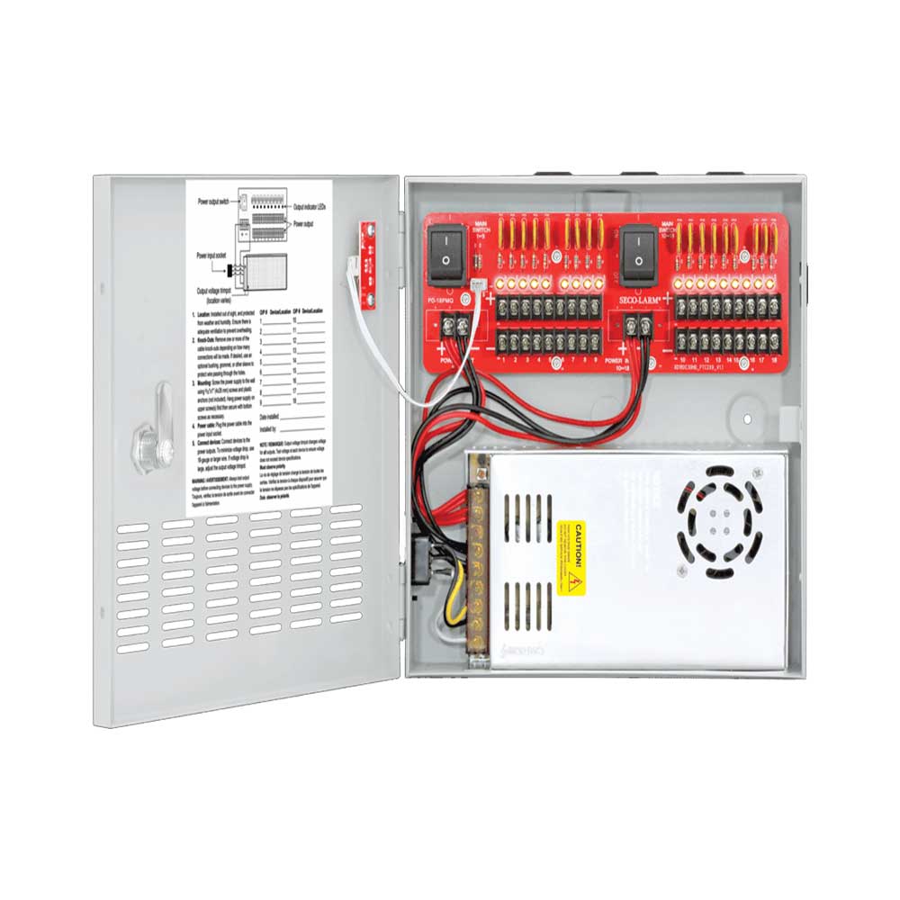 SECO-LARM PC-U1830-PULQ 12VDC Switching CCTV Power Supply, 18 Outputs, 30A total