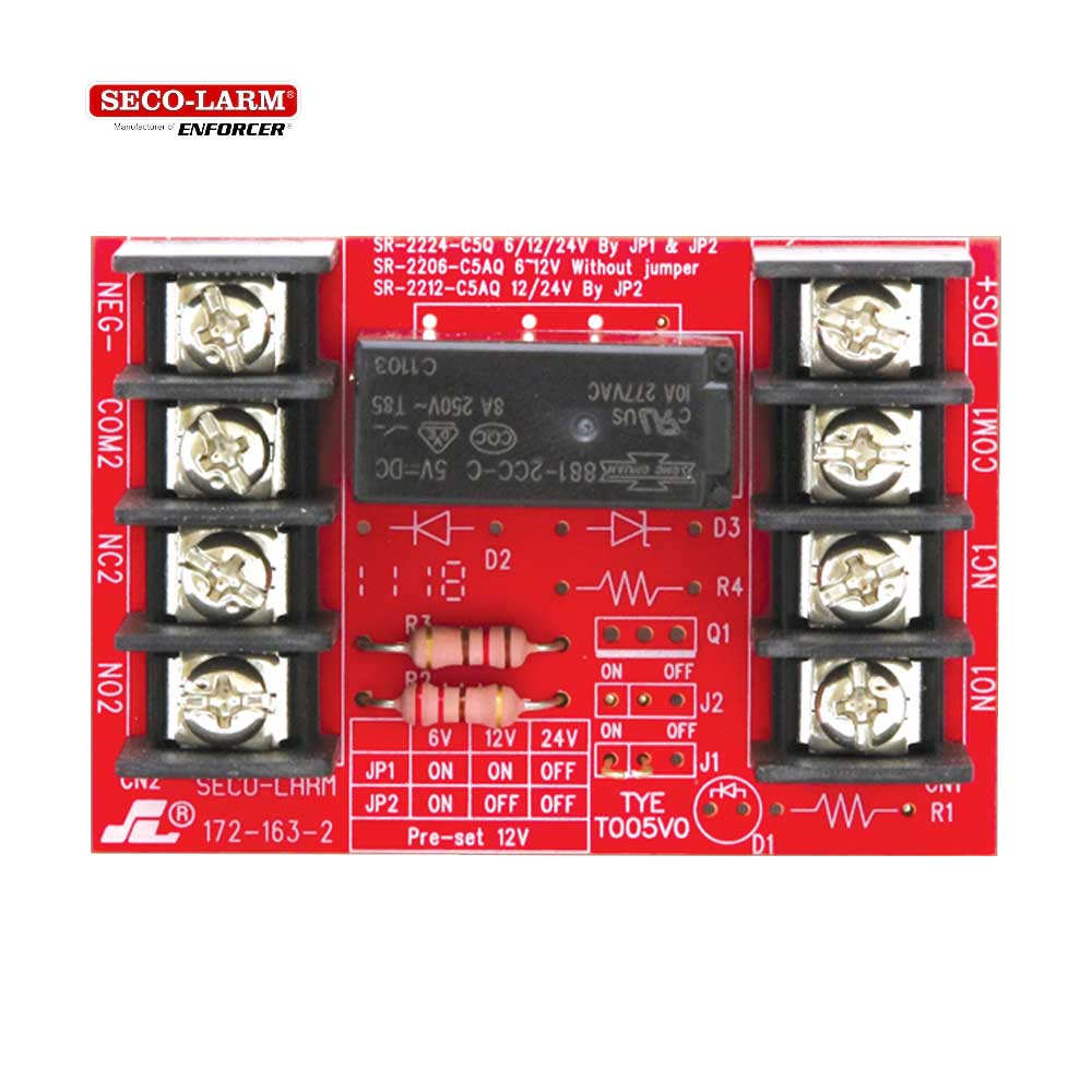 SECO-LARM SR-2212-C5AQ Relay Modules â€“ 12/24VDC Trigger Voltage, One 5A Form C DPDT Relay